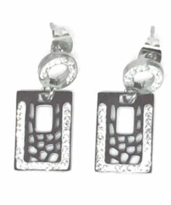 Boucle d'oreille acier strass rectangle