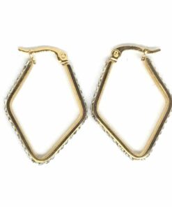 Boucle d'oreilles acier couleur or créole losange strass