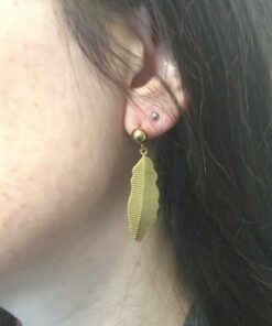 Boucle d'oreilles acier couleur or grande plume bis