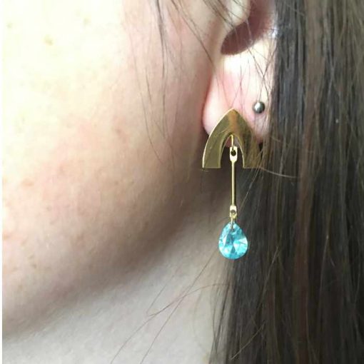 Boucle d'oreilles acier couleur or pierre turquoise