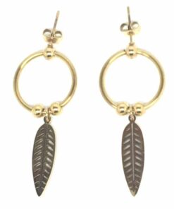 Boucle d'oreilles acier couleur or plume