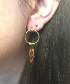 Boucle d'oreilles acier couleur or plume bis