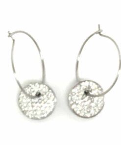 Boucle d'oreilles acier rond bouton strass