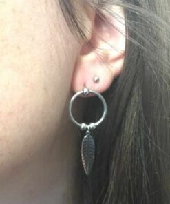 Boucle d'oreilles acier plume bis