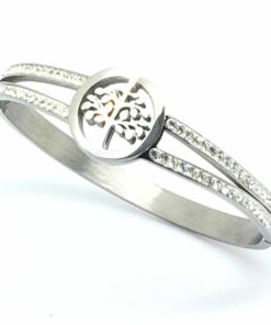Bracelet acier arbre de vie strass bis