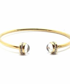 Bracelet acier couleur jaune avec boule verre et strass