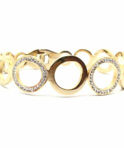 Bracelet acier couleur jaune rond strass alterné
