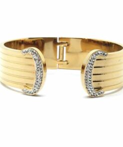 Bracelet acier couleur jaune style manchette bout strass