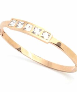 Bracelet acier couleur or rose 5 strass bis