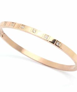 Bracelet acier couleur or rose 6 strass bis