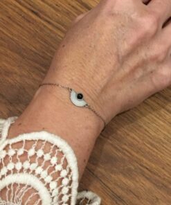 Bracelet souple Acier inoxydable demi rond perle noire