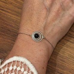 Bracelet souple Acier inoxydable 3 cercles perle noire