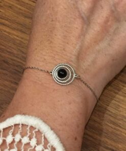 Bracelet souple Acier inoxydable 3 cercles perle noire